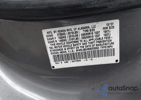 2008 Honda Odyssey Lx из США, поврежденный, VIN 5FNRL38248B025292